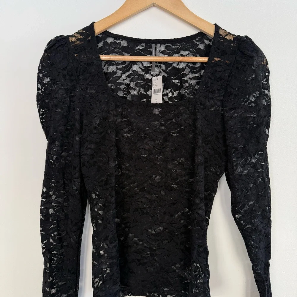 NWT Anthropologie Puff-Sleeve Sheer Lace Top Whimsigoth Moody Festival Size S
